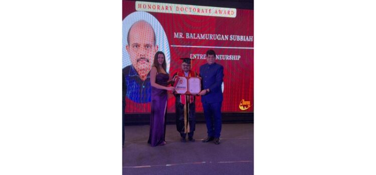 Balamurugan Subbiah Awarded Honorary Doctorate in Entrepreneurship by Brookfield University, USA